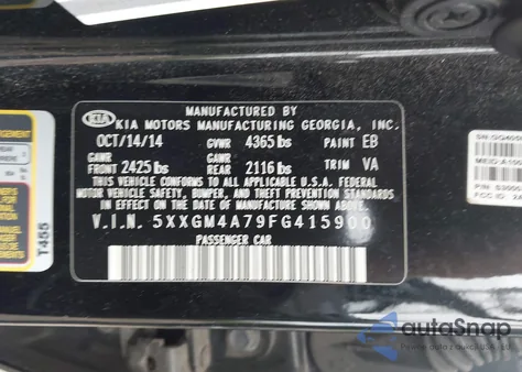 2015 Kia Optima Lx z USA, uszkodzony, nr VIN 5XXGM4A79FG415900